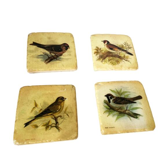 Set of 4 Sparrow Finch Tile Coasters w/ Cork Back - Picture 2 of 9